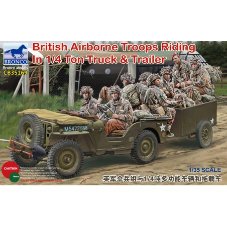 British Airborne Troops Riding In 1/4 ton Truck & Trailer  -  Bronco (1/35)