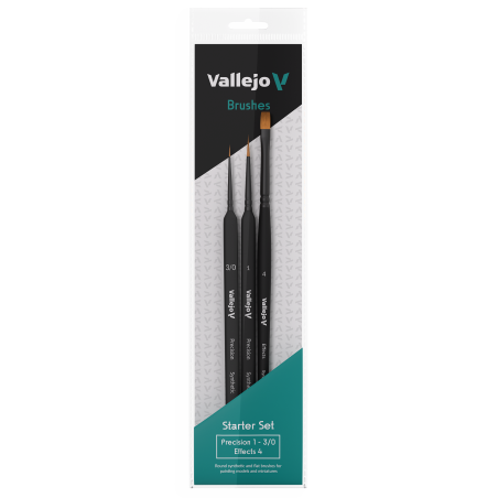 Vallejo Starter Set Brush  -  Precision No. 3/0 & 1 + Effects No. 4