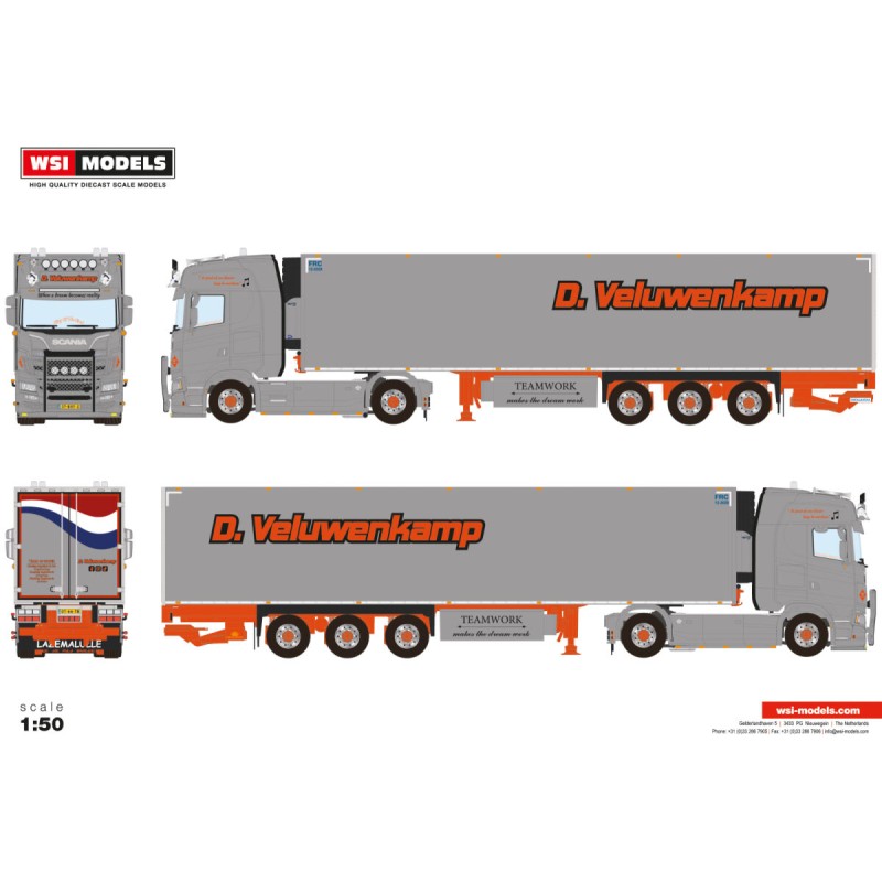 Scania S Highline 4x2 + Reefer Trailer 3 Axle "D.Veluwenkamp"  -  WSI (1/50)