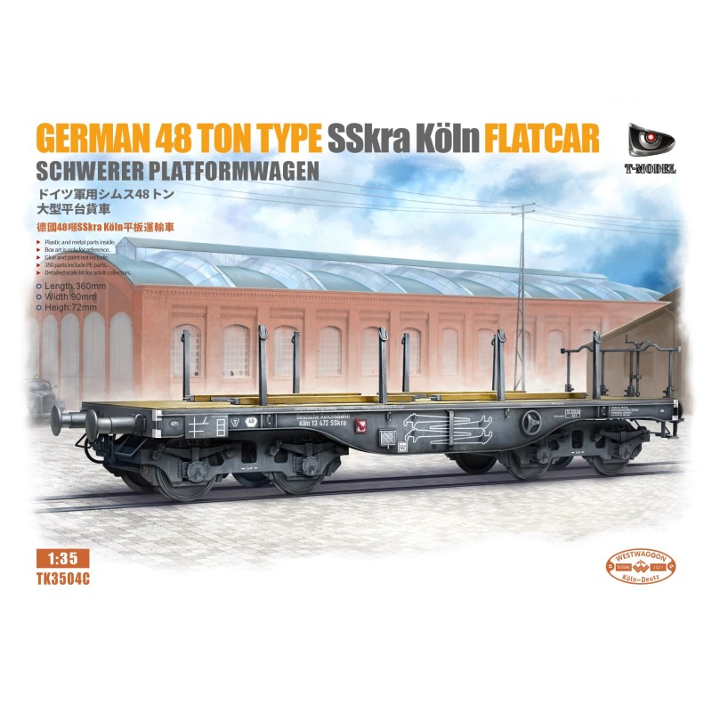 German 48 tons SSkra Köln Flatcar Schwerer Platformwagen  -  T-Model (1/35)