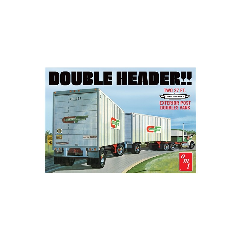 Double Header Two 27 ft Trailmobile Exterior Post Doubles Vans  -  AMT (1/25)