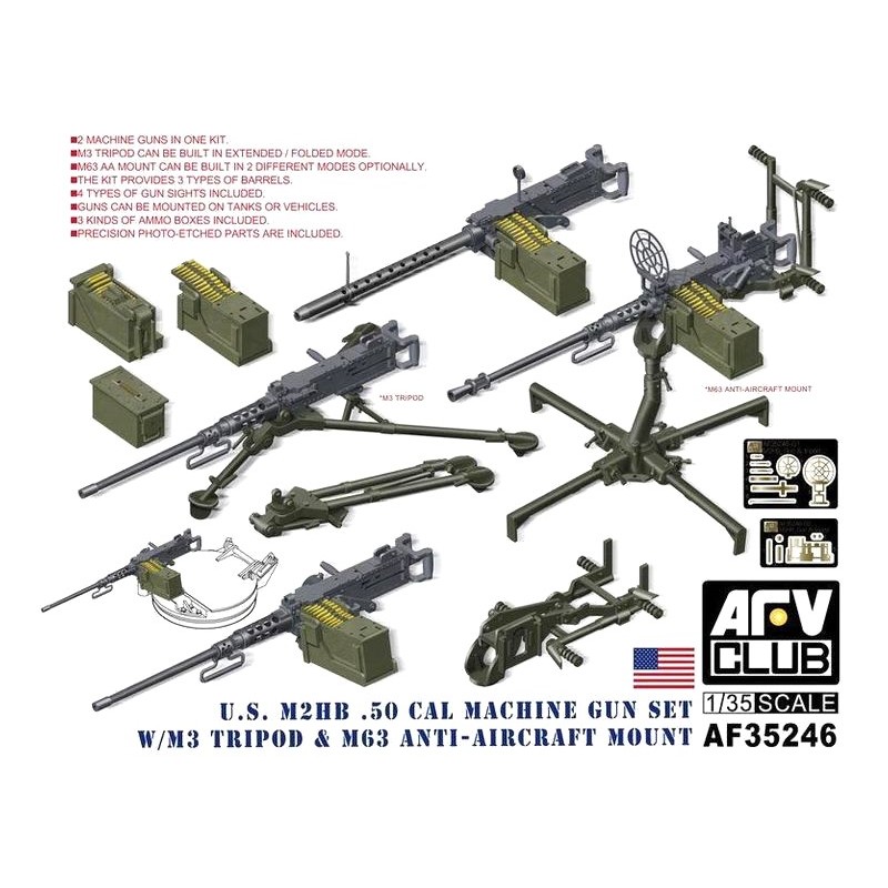 U.S. M2HB .50 CAL Machine Gun Set W/M3 Tripod & M63 Anti-Aircraft Mount  -  AFV Club (1/35)