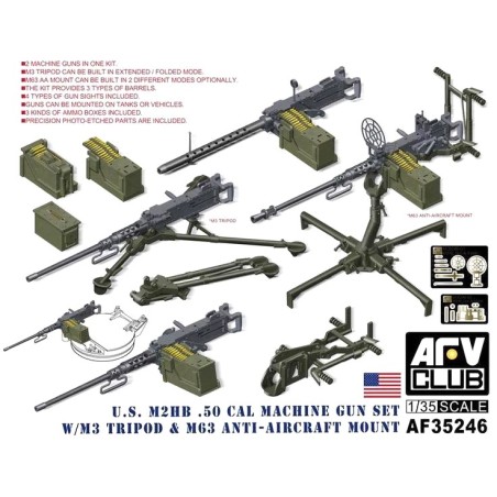 U.S. M2HB .50 CAL Machine Gun Set W/M3 Tripod & M63 Anti-Aircraft Mount  -  AFV Club (1/35)