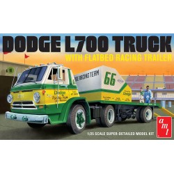 1966 Dodge L700 Truck w/Flatbed Racing Trailer  -  AMT (1/25)