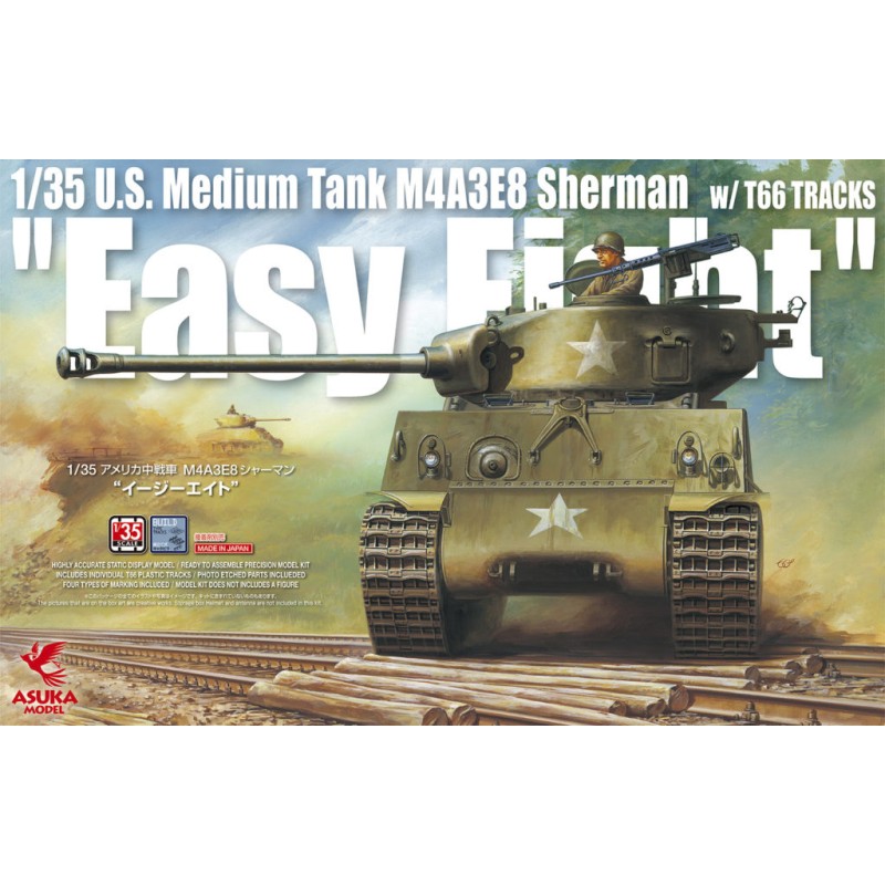 U.S. Medium Tank M4A3E8 Sherman "Easy Eight" w/T66 TRACKS  -  Asuka (1/35)