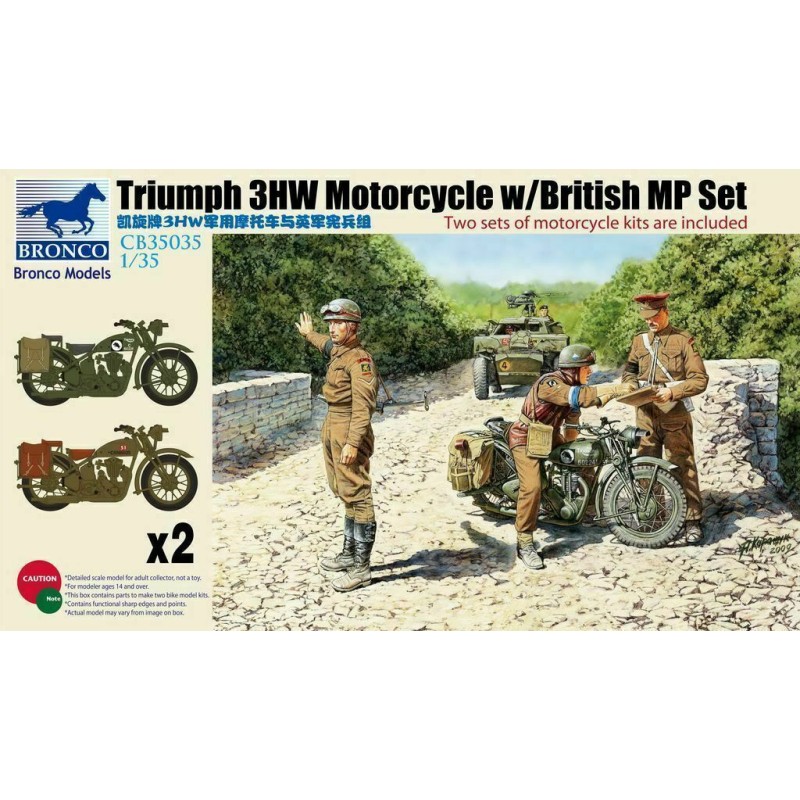 Triumph 3HW Motorcycle w/British MP Set  -  Bronco (1/35)