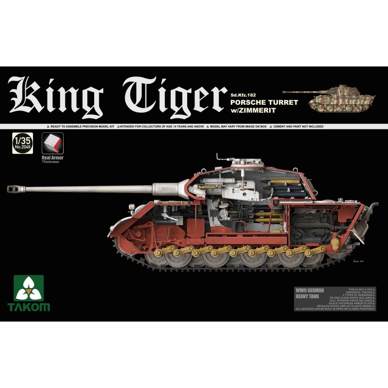 Pz.Kpfw.VI Tigre II Sd.Kfz.182 King Tiger Porsche Turret w/Zimmerit  -  Takom (1/35)