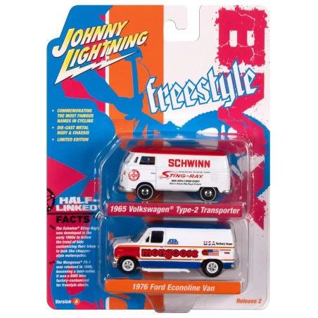 1965 Volkswagen Type-2 Transporter + 1976 Ford Econoline Van  -  Johnny Lightning (1/64)