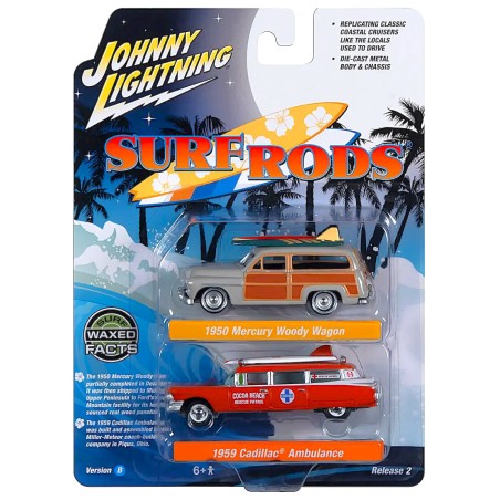 1950 Mercury Woody Wagon + 1959 Cadillac Ambulance  -  Johnny Lightning (1/64)