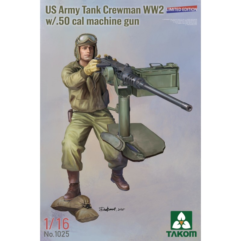 US Army Tank Crewman WW2 w/.50 cal Machine Gun  -  Takom (1/16)