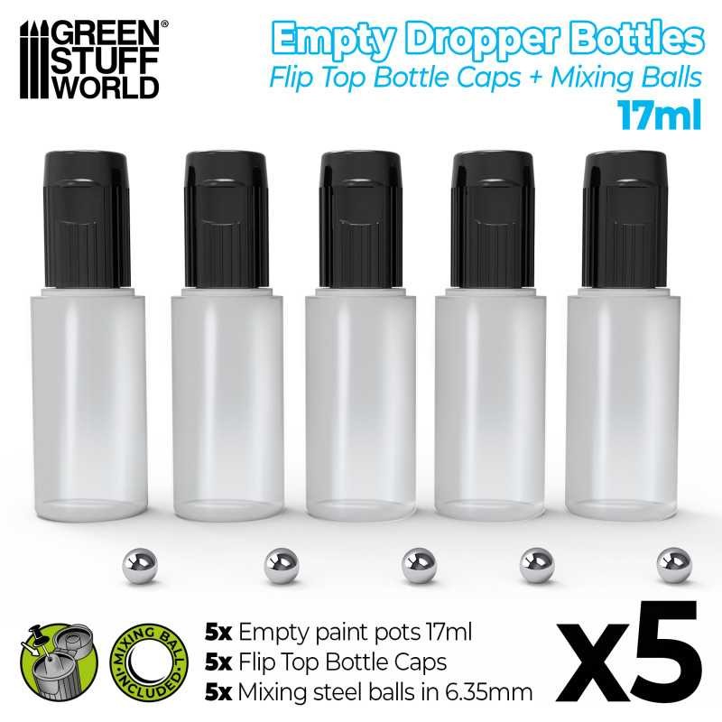 Empty Dropper Bottles 17ml with Mixing Balls  -  Green Stuff World