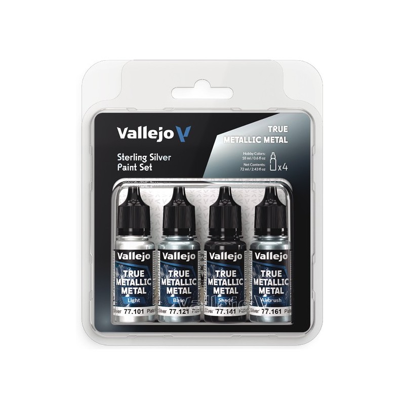 Vallejo True Metallic Metal [Sterling Silver Paint Set] 4 x 18ml