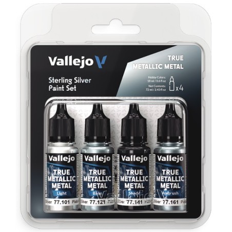Vallejo True Metallic Metal [Sterling Silver Paint Set] 4 x 18ml