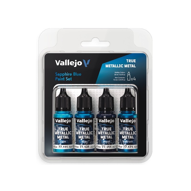 Vallejo True Metallic Metal [Sapphire Blue Paint Set] 4 x 18ml