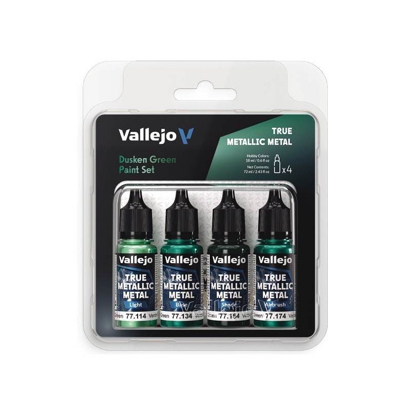 Vallejo True Metallic Metal [Dusken Green Paint Set] 4 x 18ml