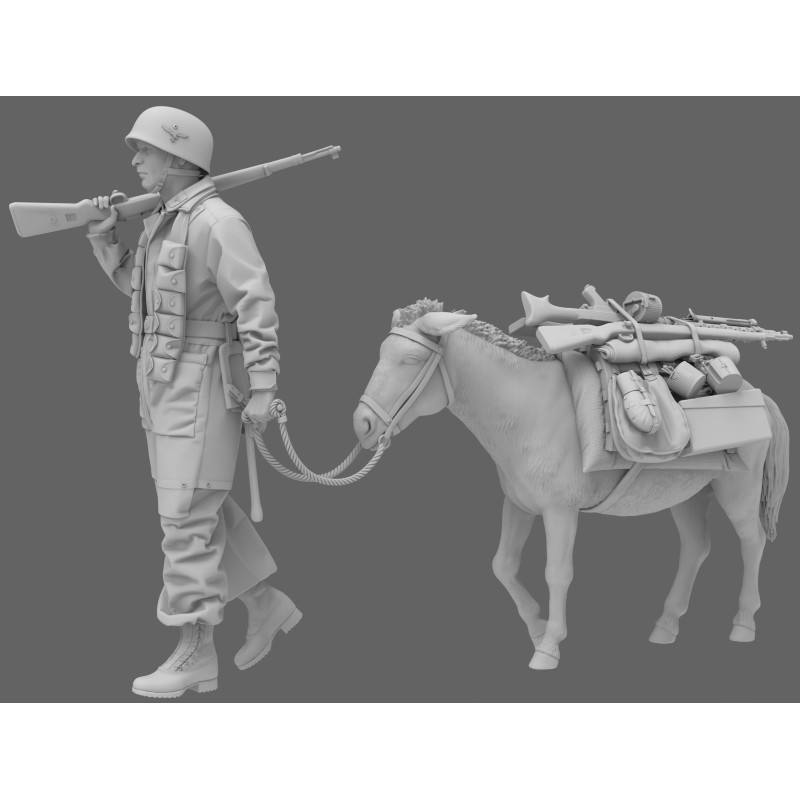 Fallschirmjäger conduisant un âne  -  BlackSnake Model (1/35)