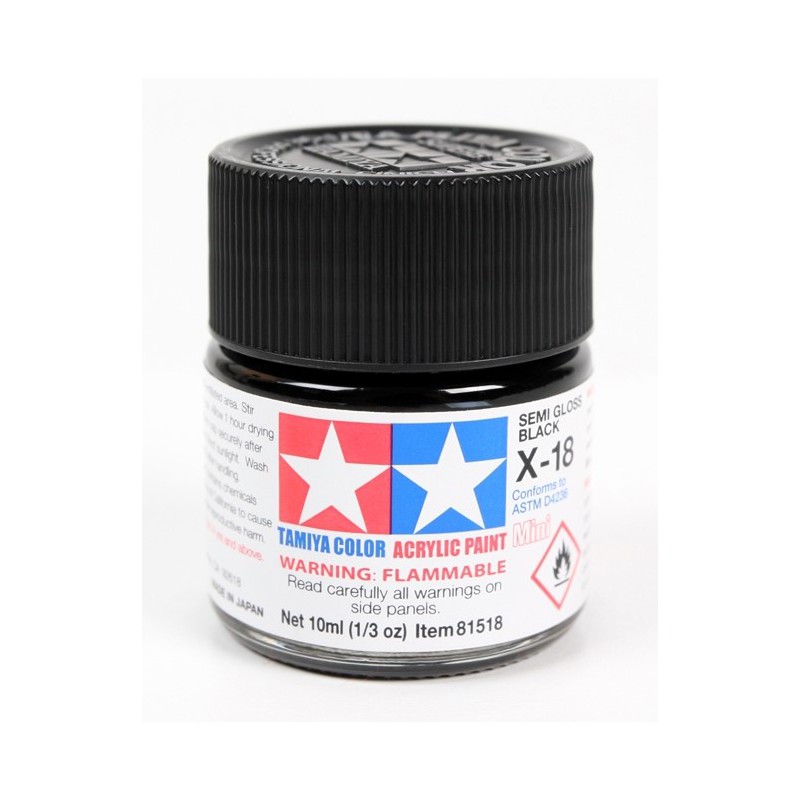 Tamiya Color Acrylic Paint Mini 10ml  -  X-18 Semi Gloss Black