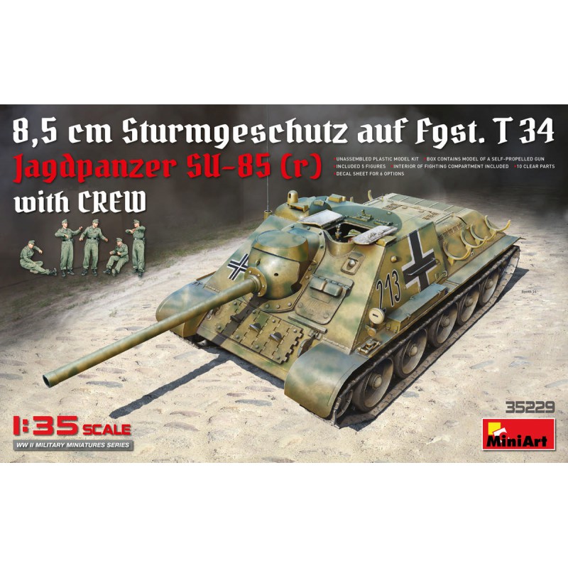 Sturmgeschutz auf Fgst. T-34 Jagdpanzer SU-85 + Crew  -  MiniArt (1/35)