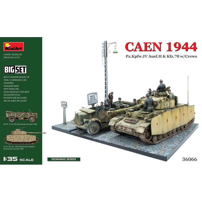 Pz.Kpfw.IV Ausf.H + Kfz.70 + Crew + Diorama Set "Caen 1944"  -  MiniArt (1/35)