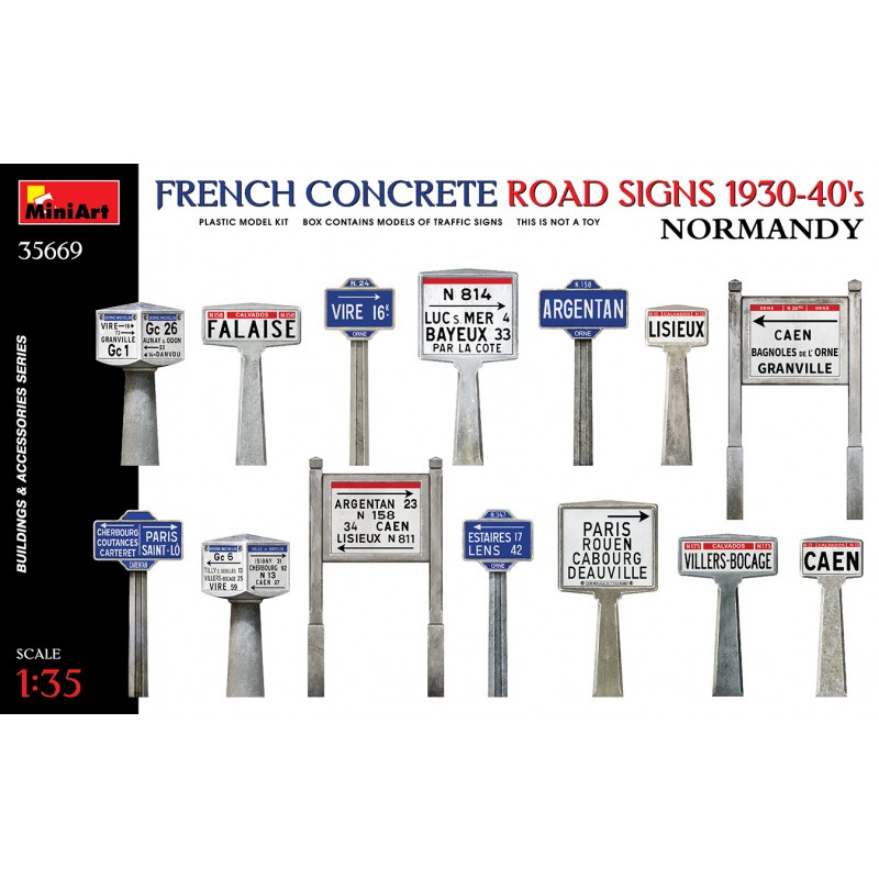 French Concrete Road Signs 1930-40's Normandy  -  MiniArt (1/35)