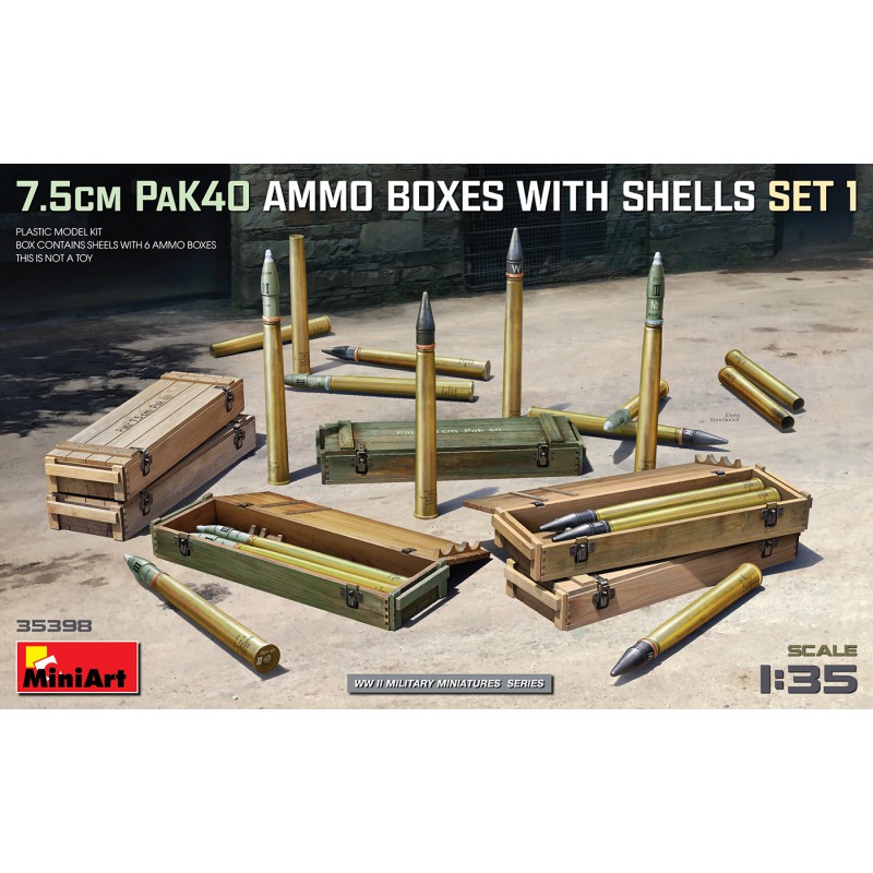 7,5cm Pak40 Ammo Boxes with Shells Set 1  -  MiniArt (1/35)