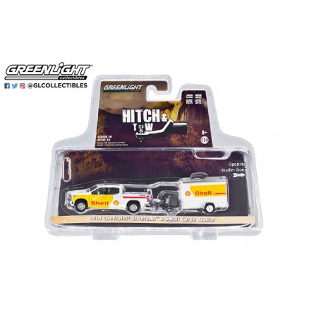 "Hitch & Tow Series 19"  2019 Chevrolet Silverado & Small Cargo Trailer "Shell Oil"  -  Greenlight (1/64)