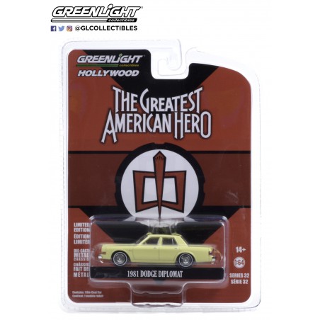 "Hollywood Series 32"  1981 Dodge Diplomat "The Greatest American Hero"  -  Greenlight (1/64)