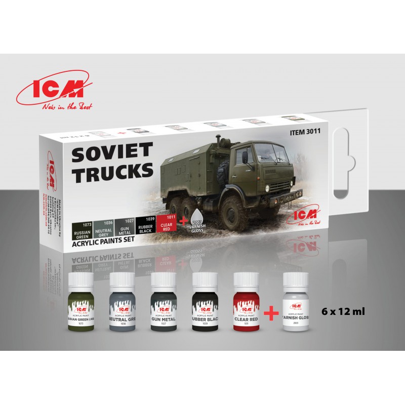 Acrylic Paint Set for Soviet Trucks 6 x 12ml  -  ICM