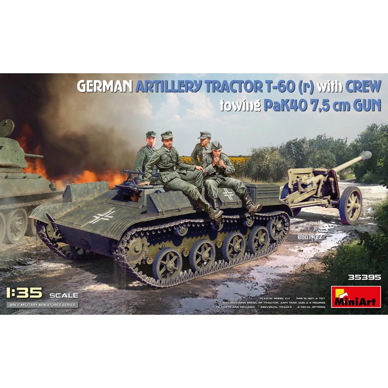 German Artillery Tractor T-60(r) & CREW Towing PaK40 Gun  -  MiniArt (1/35)