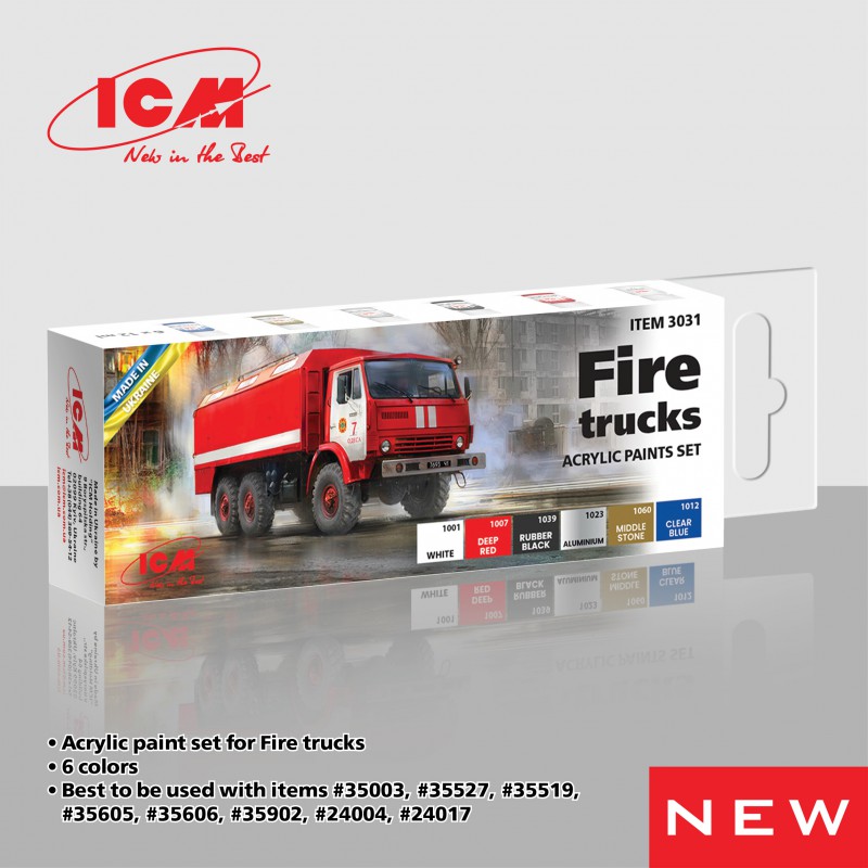 Acrylic Paints Set for Fire Trucks  (6 x 12ml)  -  ICM