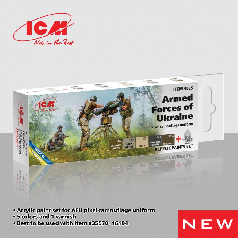 Acrylic Paints Set Armed Forces of Ukraine Pixel Camouflage Uniform(6 x 12ml)  -  ICM